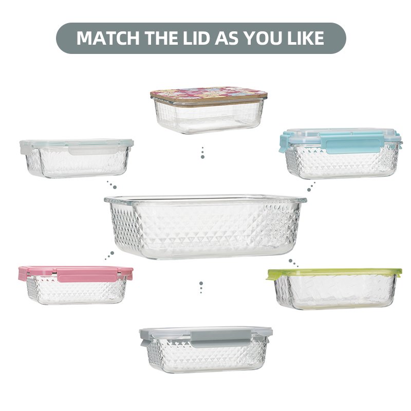 IKOO oven-safe rectangle custom lunch box glass for food storage container with locking