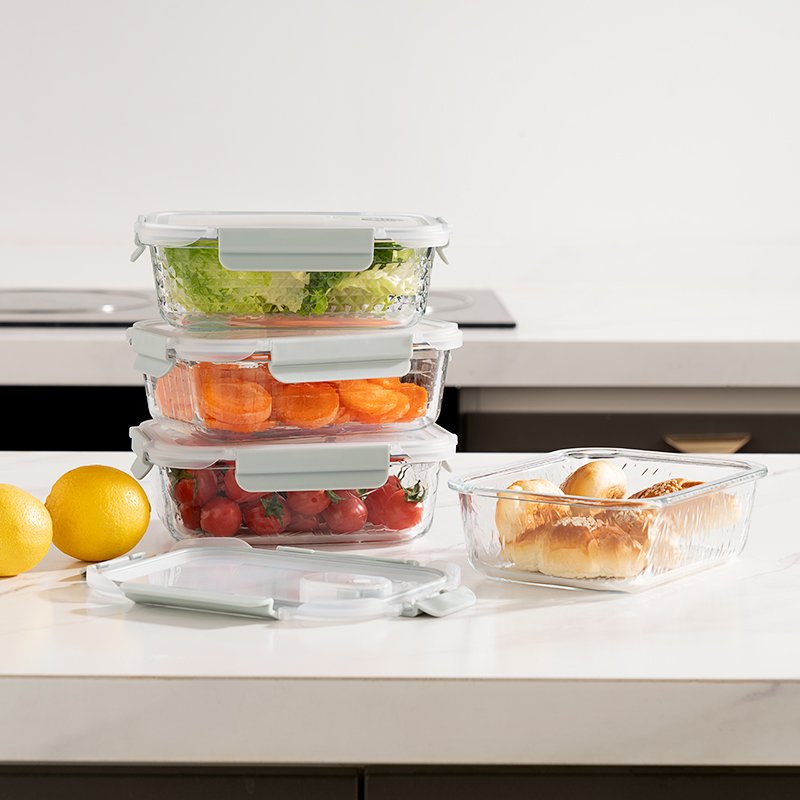 IKOO oven-safe rectangle custom lunch box glass for food storage container with locking