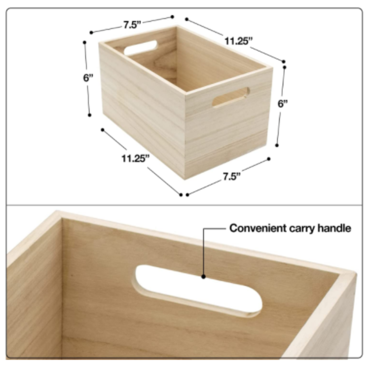 best selling Unfinished natural paulownia wood bins handmade unfinished wooden box pantry storage box