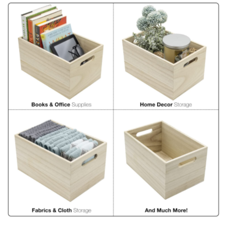 best selling Unfinished natural paulownia wood bins handmade unfinished wooden box pantry storage box