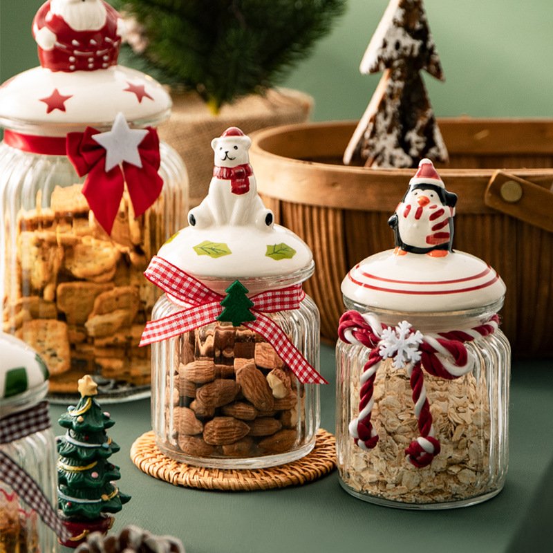 Christmas candy airtight container snack storage box Food grade glass storage jar storage bottle