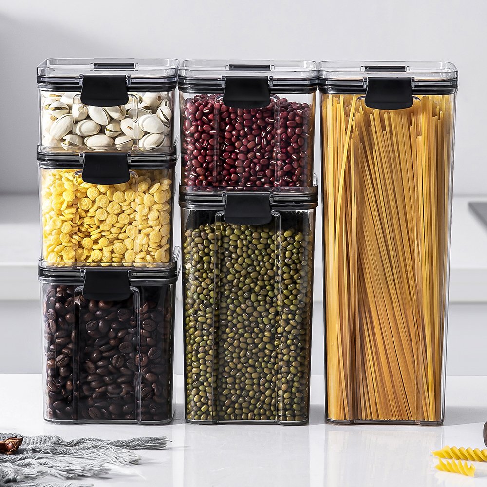 Wholesale 7pcs Home Kitchen Storage Box Set Custom Transparent Plastic Square Type Airtight Food Storage Container With Lids