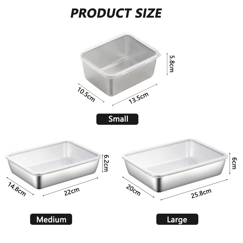 Thickened Square Plate Stainless Steel Rectangular Food Storage Pan With Lid Commercial Dish Tray Freshing Lunch Box Container