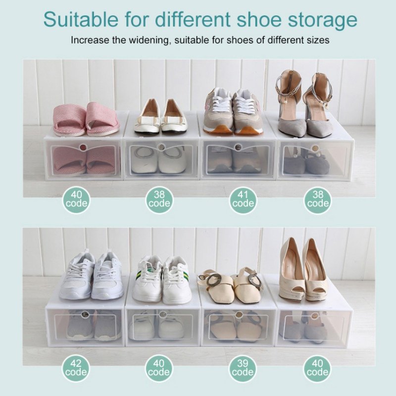 6pcs/Set Fold Plastic Shoes Case Thickened Transparent Drawer Case Plastic Shoe Boxes Stackable Box Shoe Organizer Shoebox