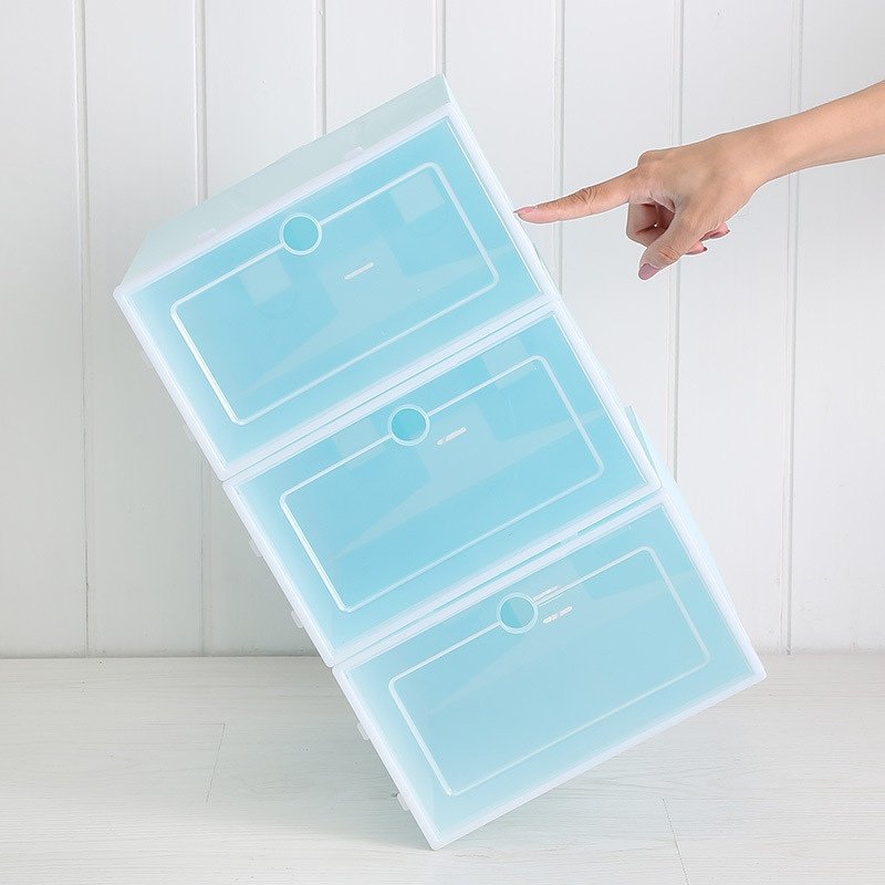 6pcs/Set Fold Plastic Shoes Case Thickened Transparent Drawer Case Plastic Shoe Boxes Stackable Box Shoe Organizer Shoebox