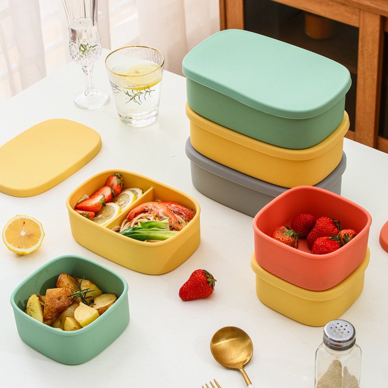 Heat Resistant Silicone Bento Lunch Box for Kids BPA Free Microwaveable Adult Food Storage Container with Lid