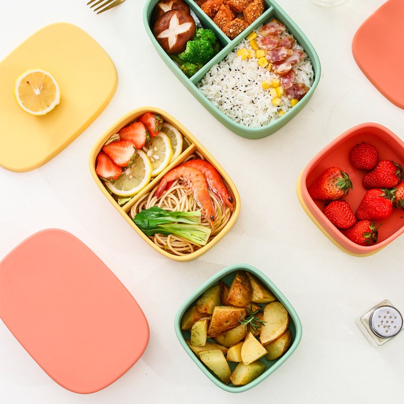 Heat Resistant Silicone Bento Lunch Box for Kids BPA Free Microwaveable Adult Food Storage Container with Lid