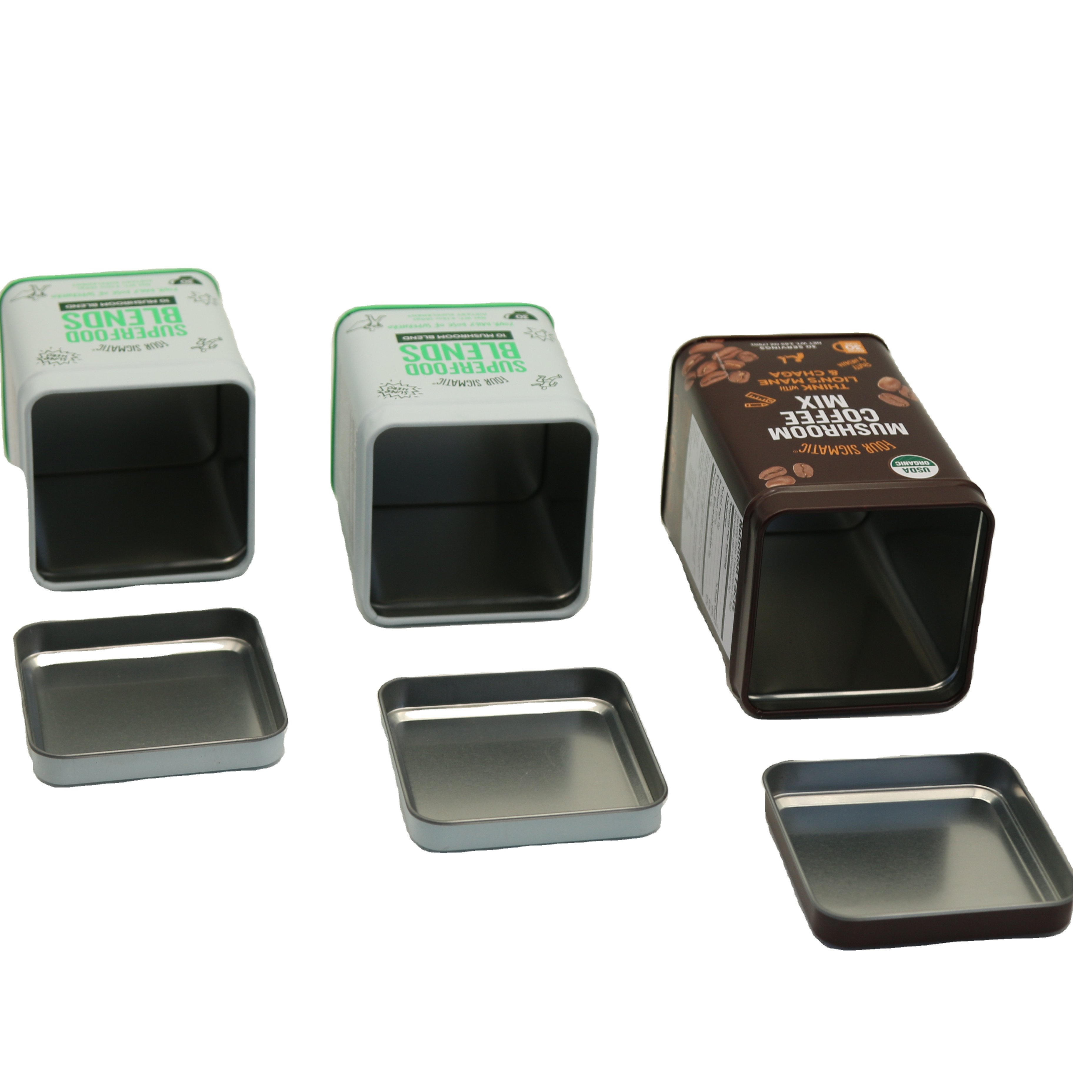 Custom Printed Square Coffee Bean Jar Tea Tin Can Packaging Food Storage Box