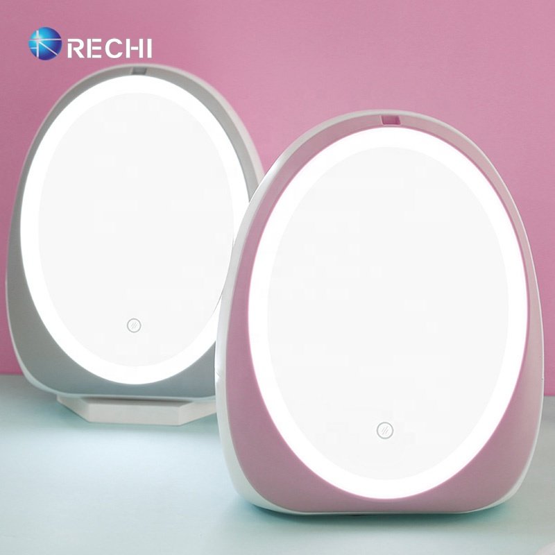 RECHI Household Cosmetics Storage Box For Make Up Perfume & Skincare Organization Box With 360 Rotating Led Mirror & Two Drawers