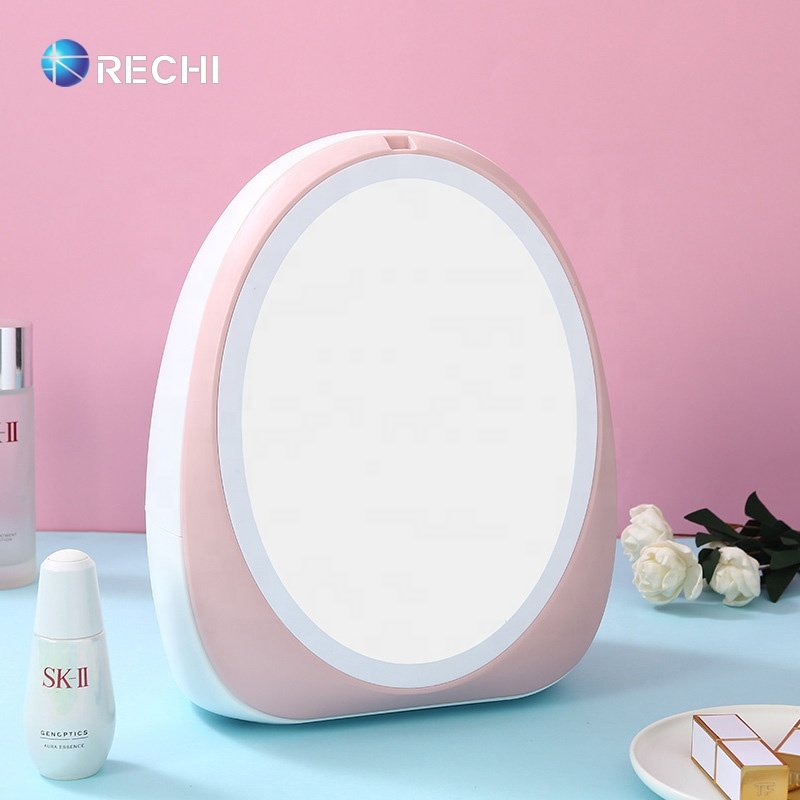RECHI Household Cosmetics Storage Box For Make Up Perfume & Skincare Organization Box With 360 Rotating Led Mirror & Two Drawers