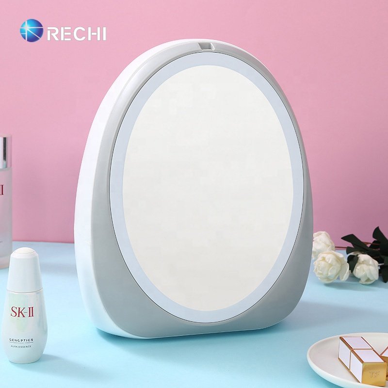 RECHI Household Cosmetics Storage Box For Make Up Perfume & Skincare Organization Box With 360 Rotating Led Mirror & Two Drawers