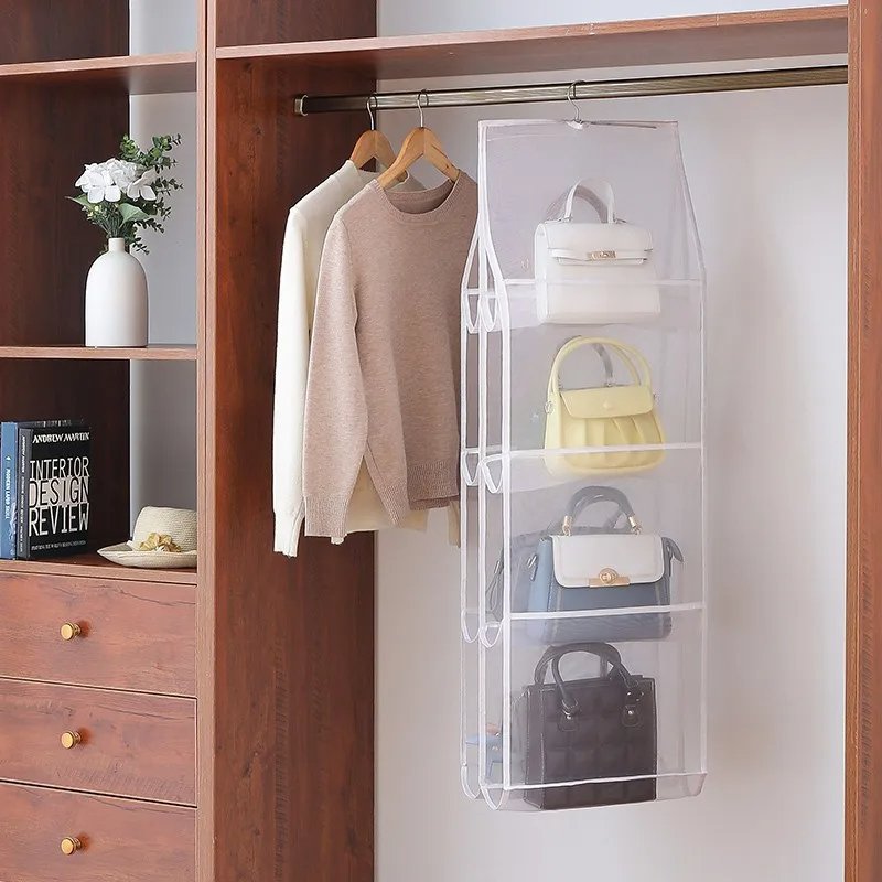 6/8 Foldable Bag Storage Hanging Transparent Storage Bag Purse Handbag Storage Organizer Wholesale Hanging Organizer For Bedroom
