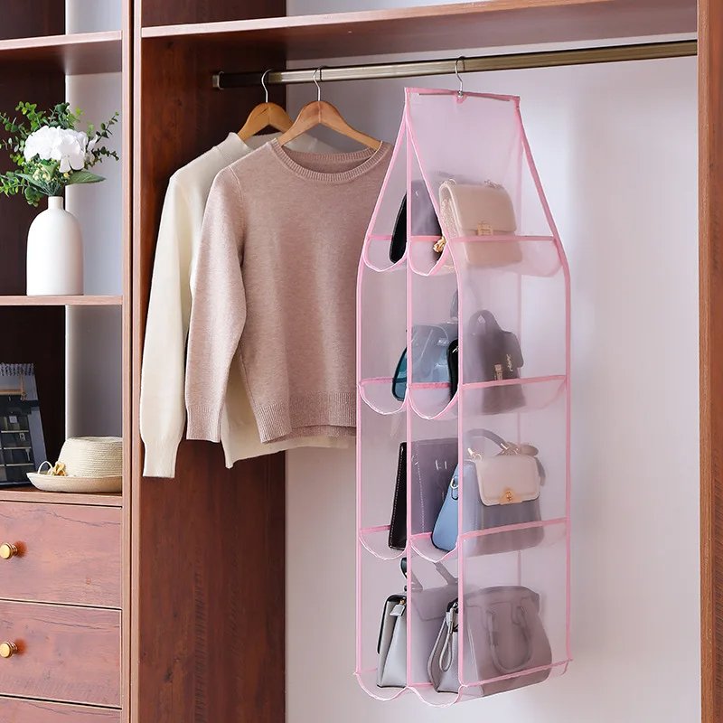 6/8 Foldable Bag Storage Hanging Transparent Storage Bag Purse Handbag Storage Organizer Wholesale Hanging Organizer For Bedroom