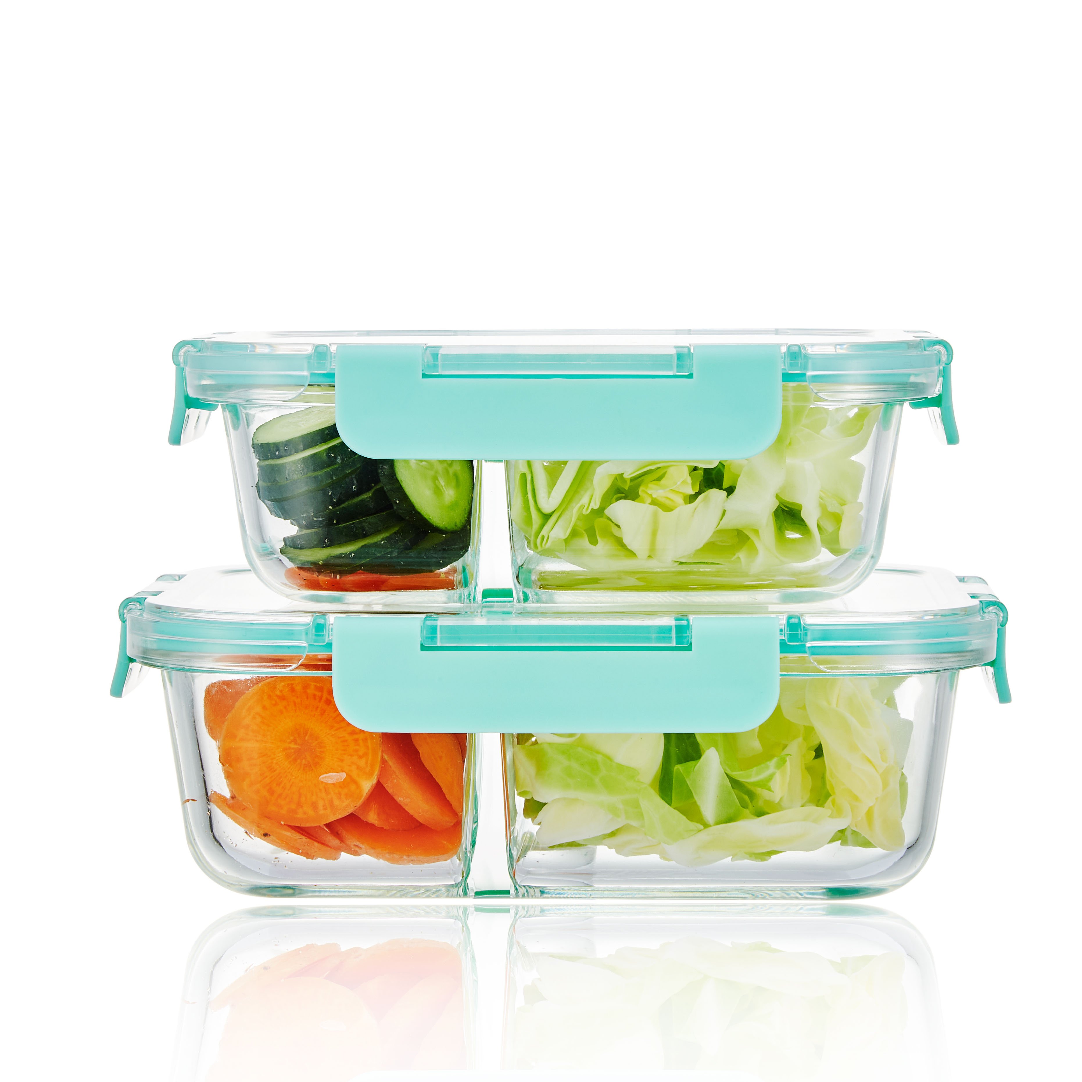 LINUO Hot sale microwave oven safe rectangle borosilicate glass meal prep lunch box food containers with 2 compartment divider