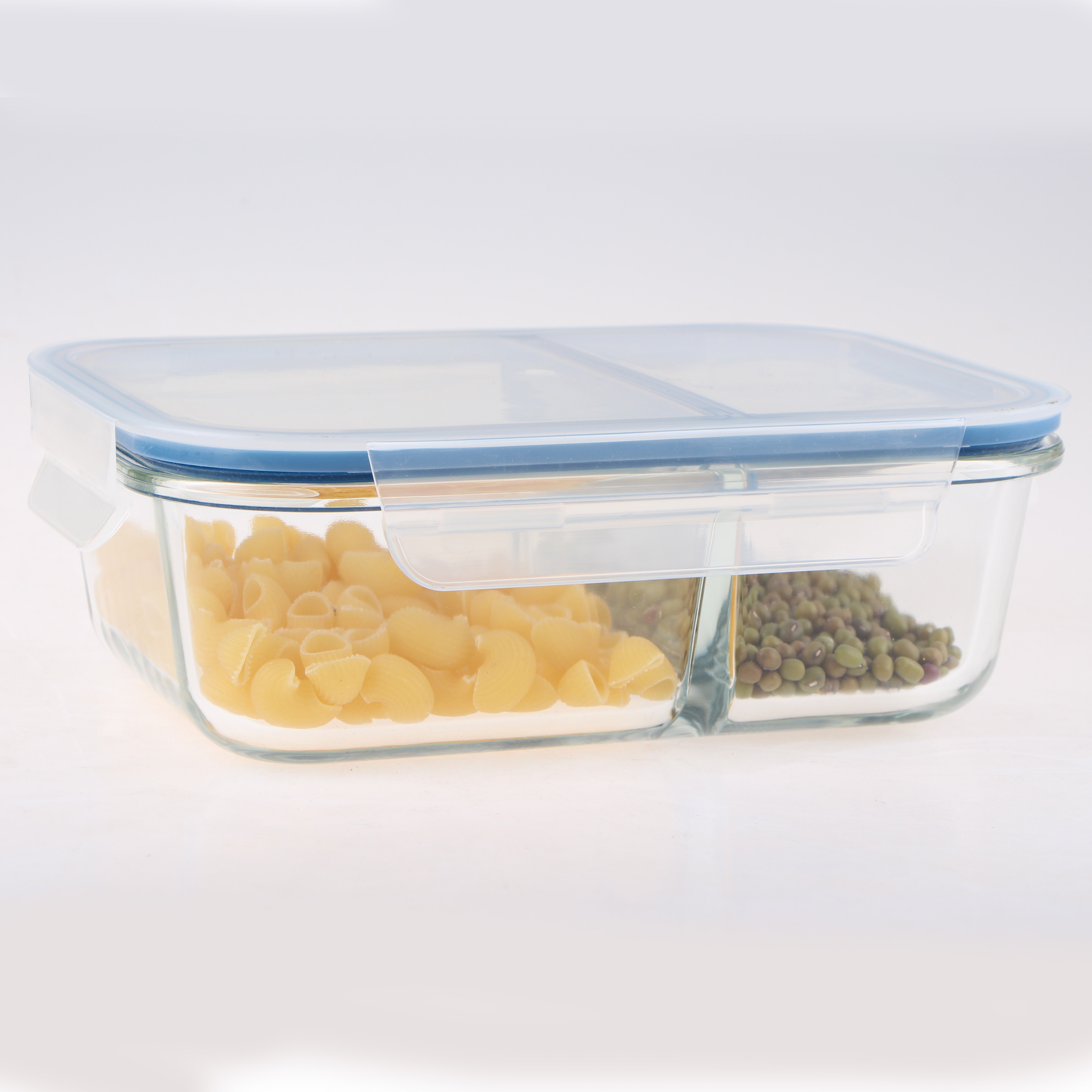 LINUO Hot sale microwave oven safe rectangle borosilicate glass meal prep lunch box food containers with 2 compartment divider