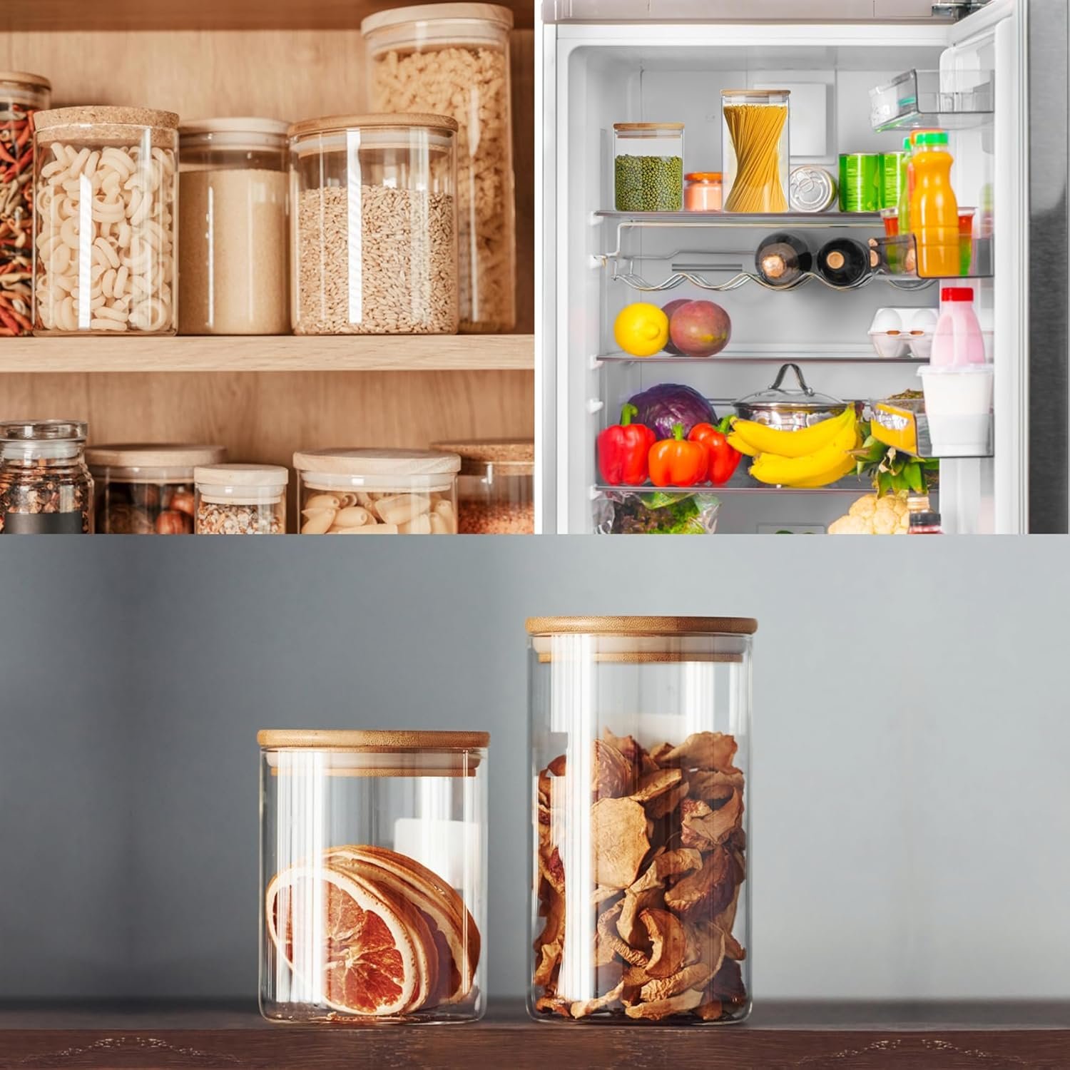 YOLOWE Home 760ML/1400ML Glass Jar Set Bamboo Wood Cork Lid Food Grade Storage Container Honey Candy Customizable Logo Parties