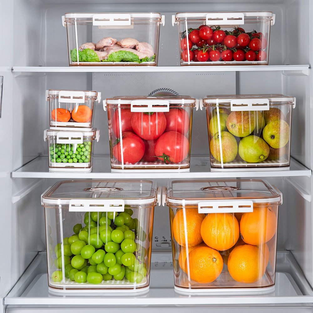Custom Reusable Clear Food Airtight Big Fridge Storage Boxes Refrigerator Storage Containers For Refrigerator With Lid