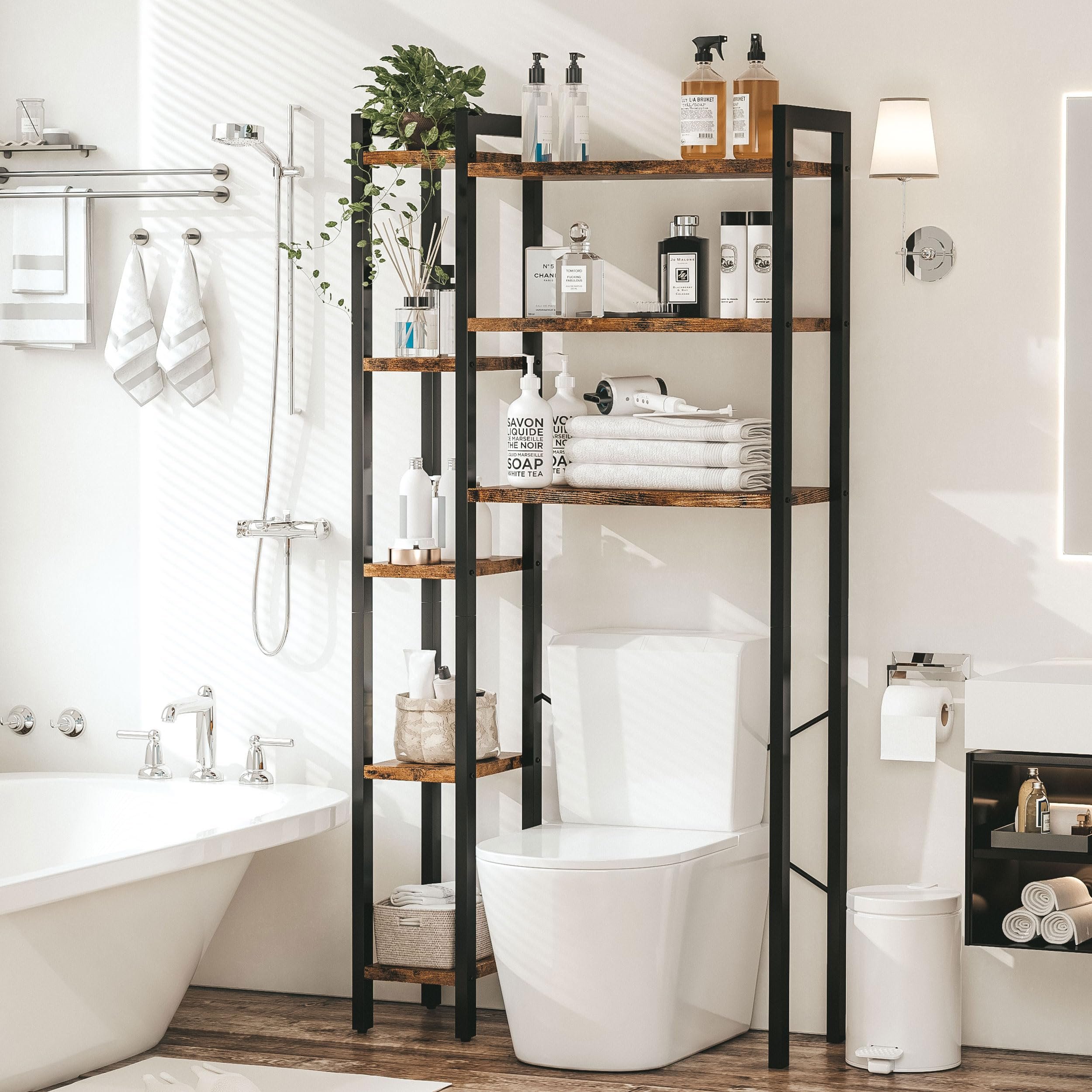 Over The Toilet Storage with 8-Titer Shelf Mass-Storage Side Storage Open Rack Freestanding Bathroom Organizer