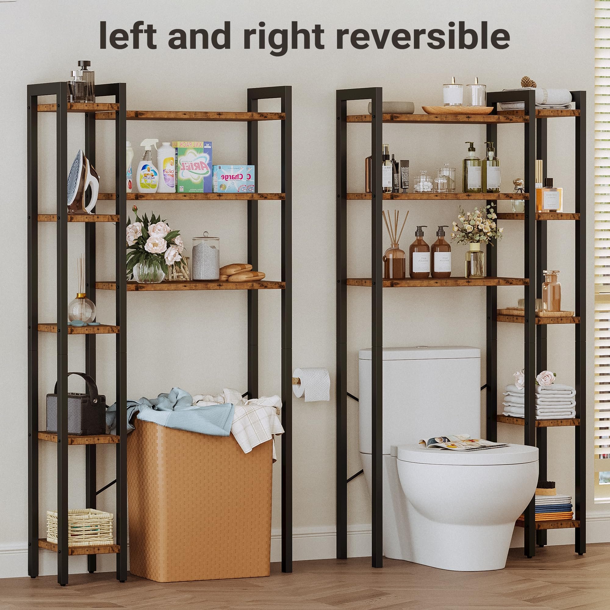 Over The Toilet Storage with 8-Titer Shelf Mass-Storage Side Storage Open Rack Freestanding Bathroom Organizer