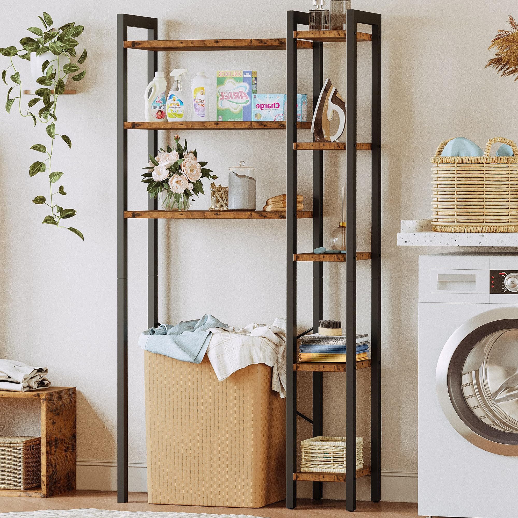 Over The Toilet Storage with 8-Titer Shelf Mass-Storage Side Storage Open Rack Freestanding Bathroom Organizer