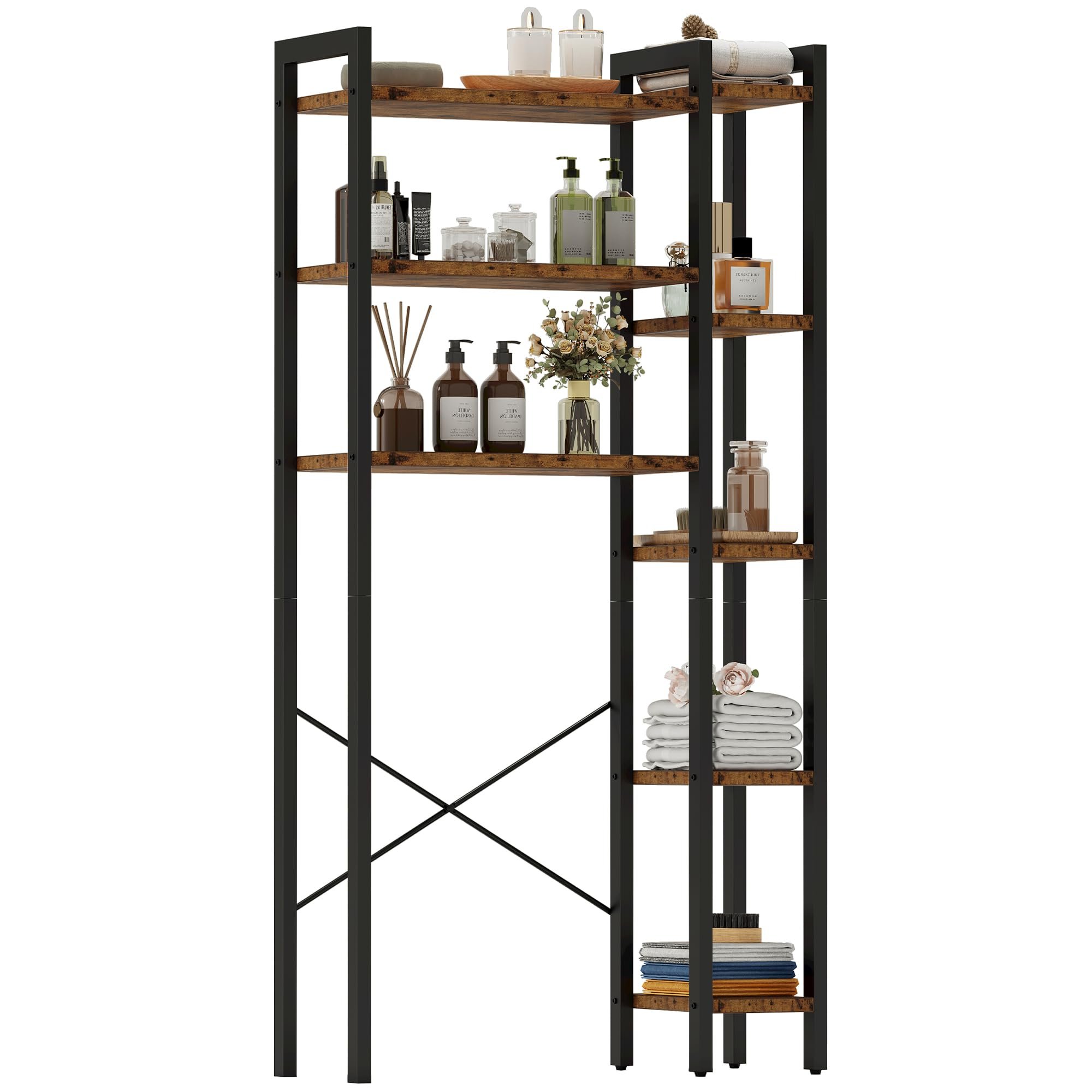 Over The Toilet Storage with 8-Titer Shelf Mass-Storage Side Storage Open Rack Freestanding Bathroom Organizer