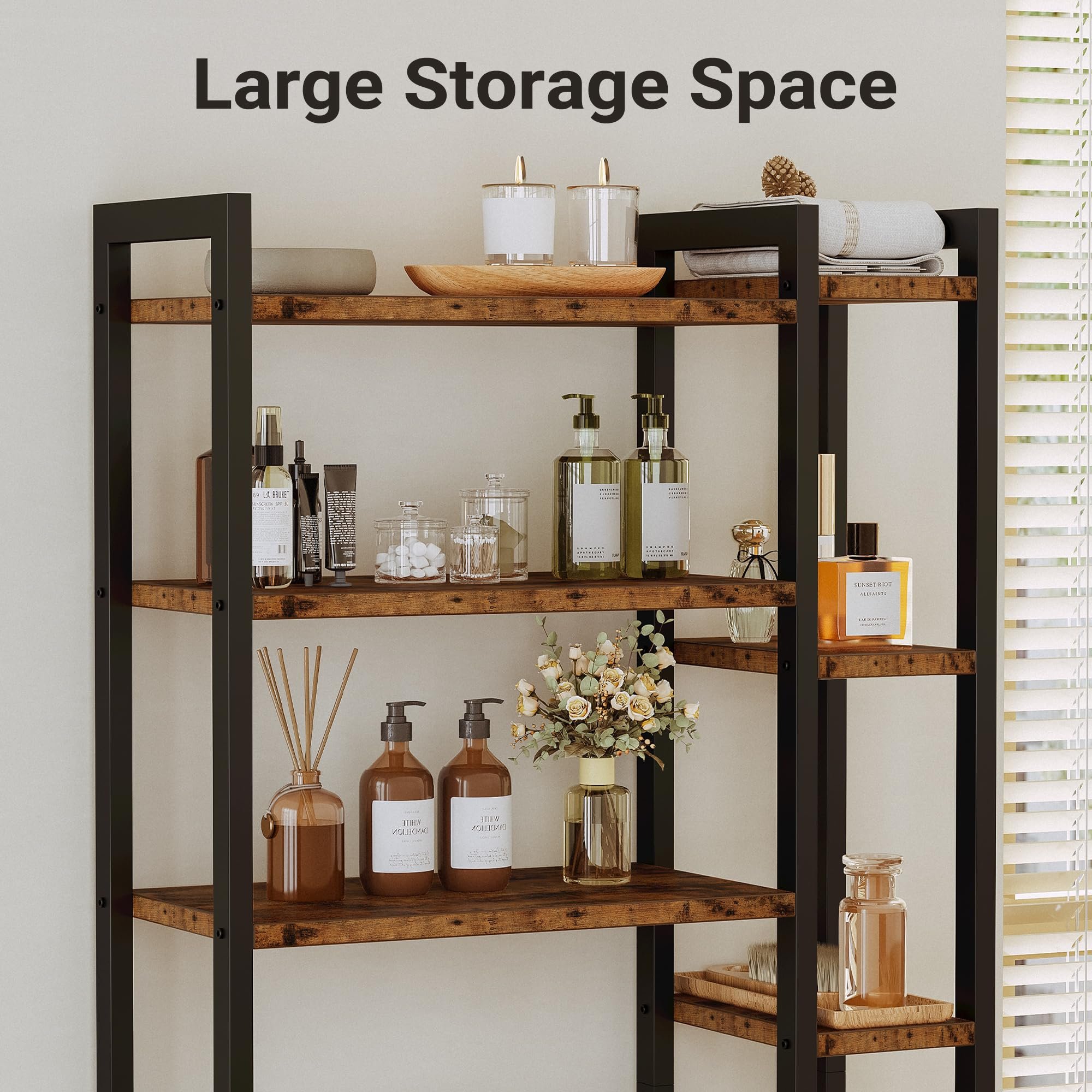 Over The Toilet Storage with 8-Titer Shelf Mass-Storage Side Storage Open Rack Freestanding Bathroom Organizer