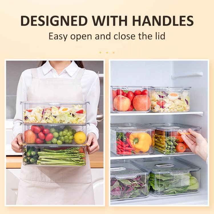 Free Clear Stackable Plastic Refrigerator Pantry Storage Organizer Bins Kitchen Organizer Fridge Storage Containers With Lid