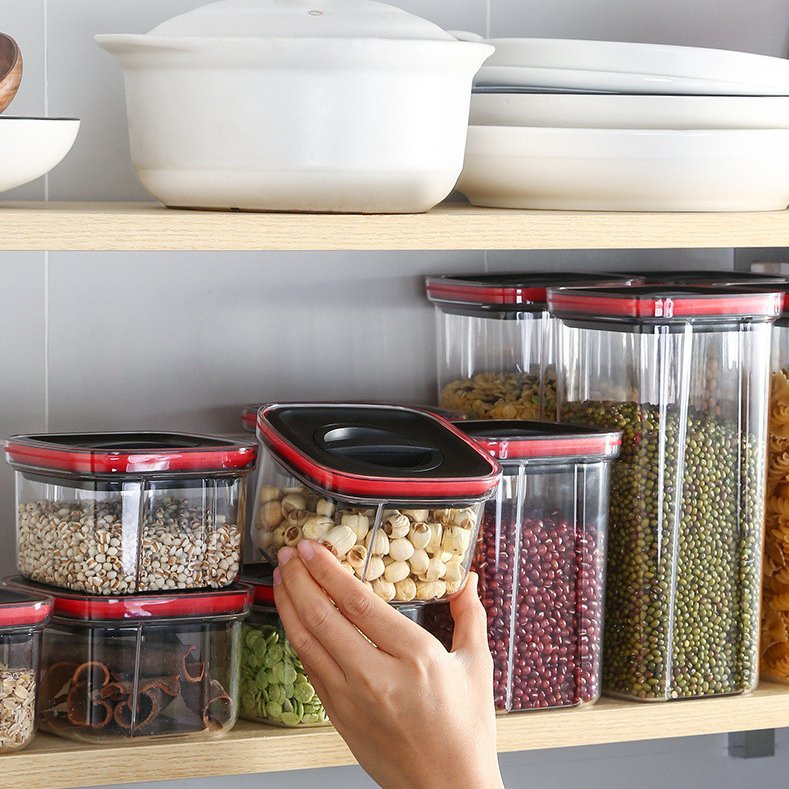 Household Airtight Containers Storage Box with Lid Stackable Transparent Organizer Storage Jar for Cereal Dry Food
