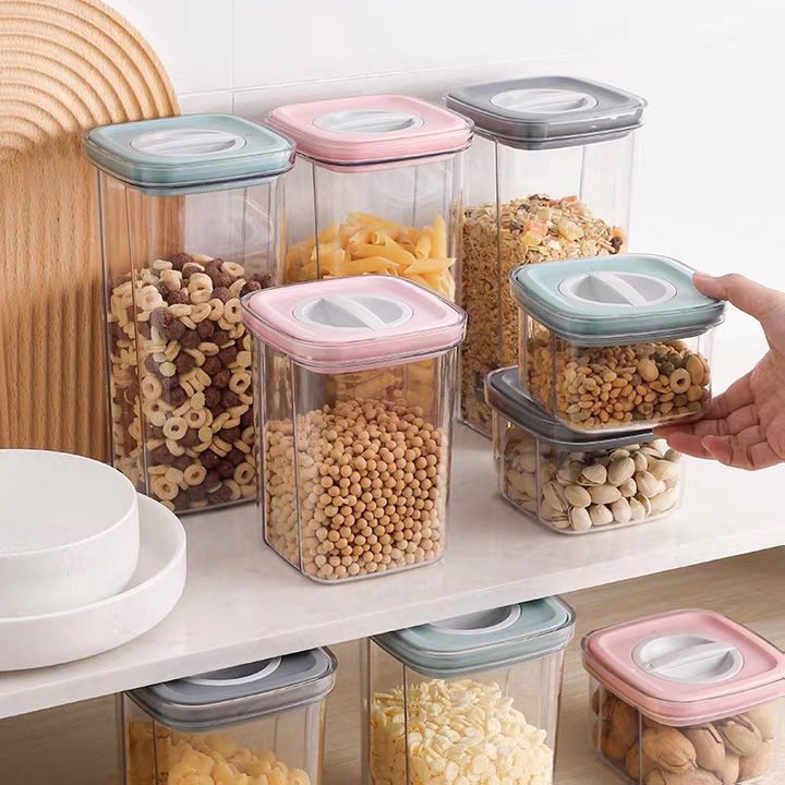 Household Airtight Containers Storage Box with Lid Stackable Transparent Organizer Storage Jar for Cereal Dry Food