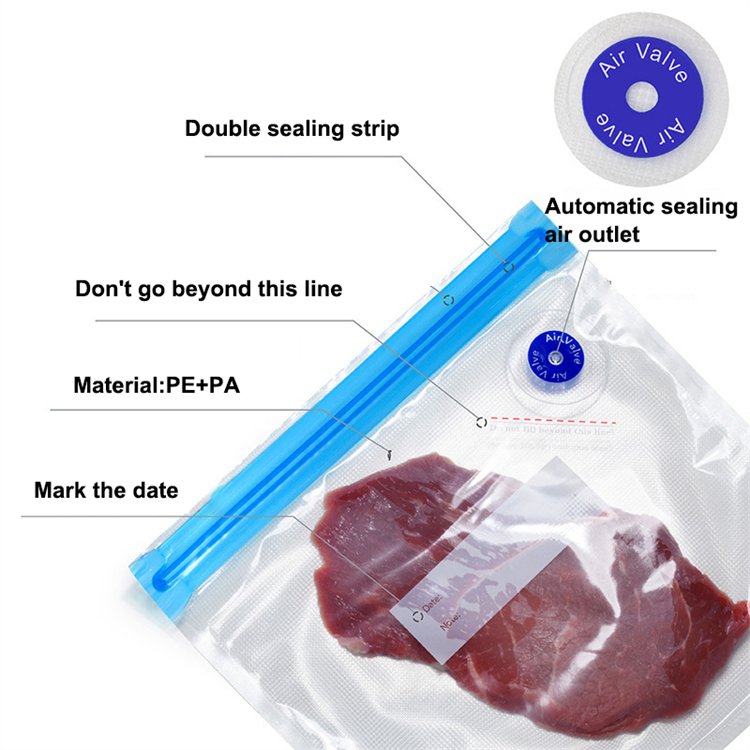 Reusable Vacuum Food Storage Bag Transparent Freezer Ziplock Seal Bag Set With Pump For Snacks Fruits vegetable And meat Storage