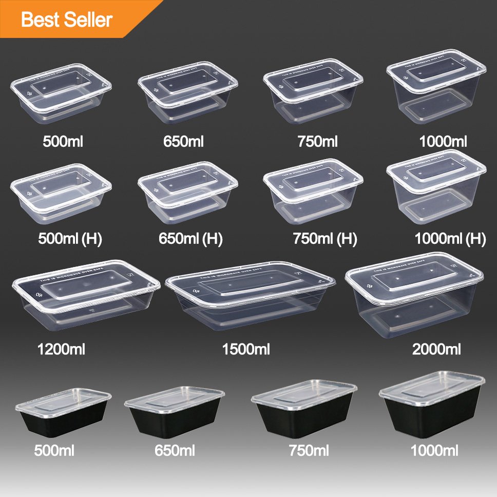 750ml Disposable Plastic Container Fast Food Packaging Box Food Delivery Container Microwave Takeaway Food Storage Box Europe