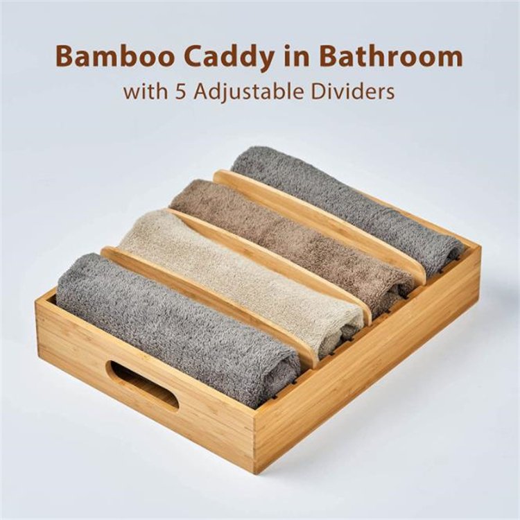 Bamboo Cabinet Drawer Box with Adjustable Dividers Wooden Food Storage Containers Lids Organizer