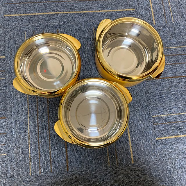 Wholesale large capacity household restaurant 3Pcs 1.5L 2L 2.5L Thermal Insulated gold Hot Pot Food Warmer Set