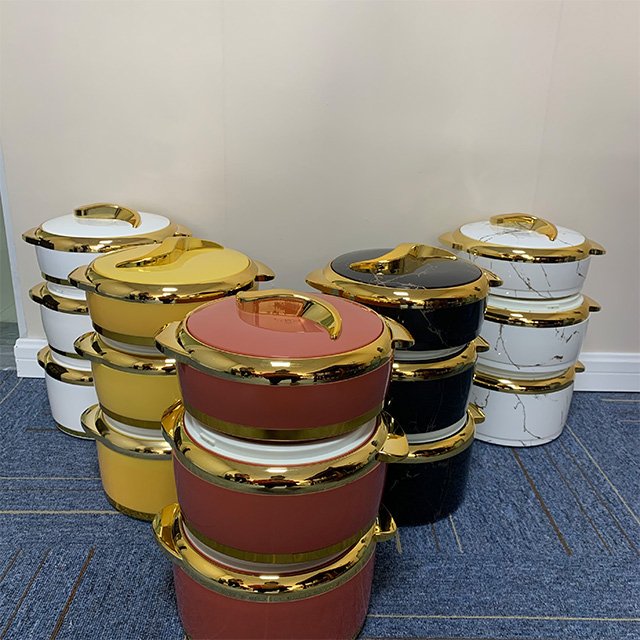 Wholesale large capacity household restaurant 3Pcs 1.5L 2L 2.5L Thermal Insulated gold Hot Pot Food Warmer Set