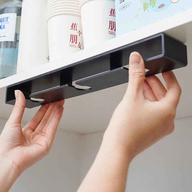 Kitchen Under Cabinet Free Punching Holder Wine Glass Rack Multi-function Classification Stemware Glass Cup Hanging Holder