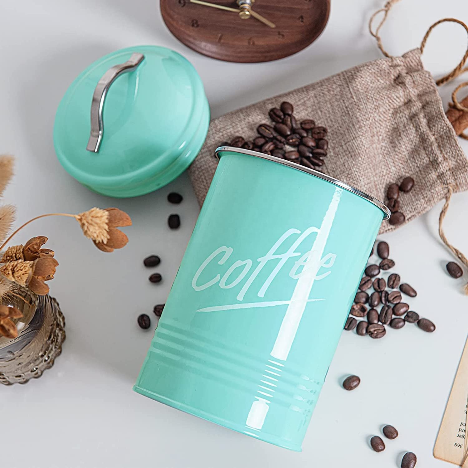 Airtight food storage tin farmhouse metal kitchen countertop container Tea Coffee Sugar Flour canister set of 4