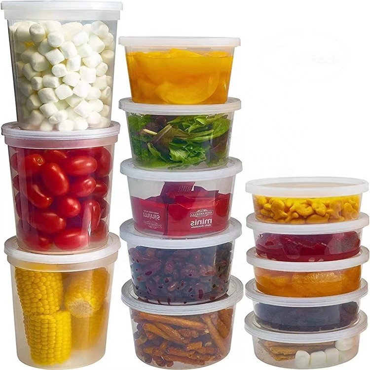 One Hand Cover 8oz 12oz 16oz 24oz 32oz Leakproof Round Disposable Plastic Microwavable Food Storage Soup Deli Container with lid