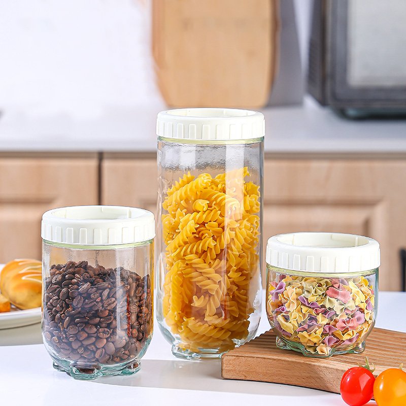 Customized Hot Selling Kitchen Storage Jars Set Stackable Transparent Airtight Food Storage Glass Jar