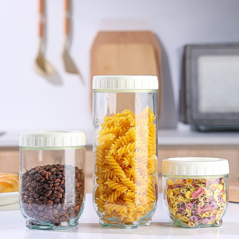 Customized Hot Selling Kitchen Storage Jars Set Stackable Transparent Airtight Food Storage Glass Jar