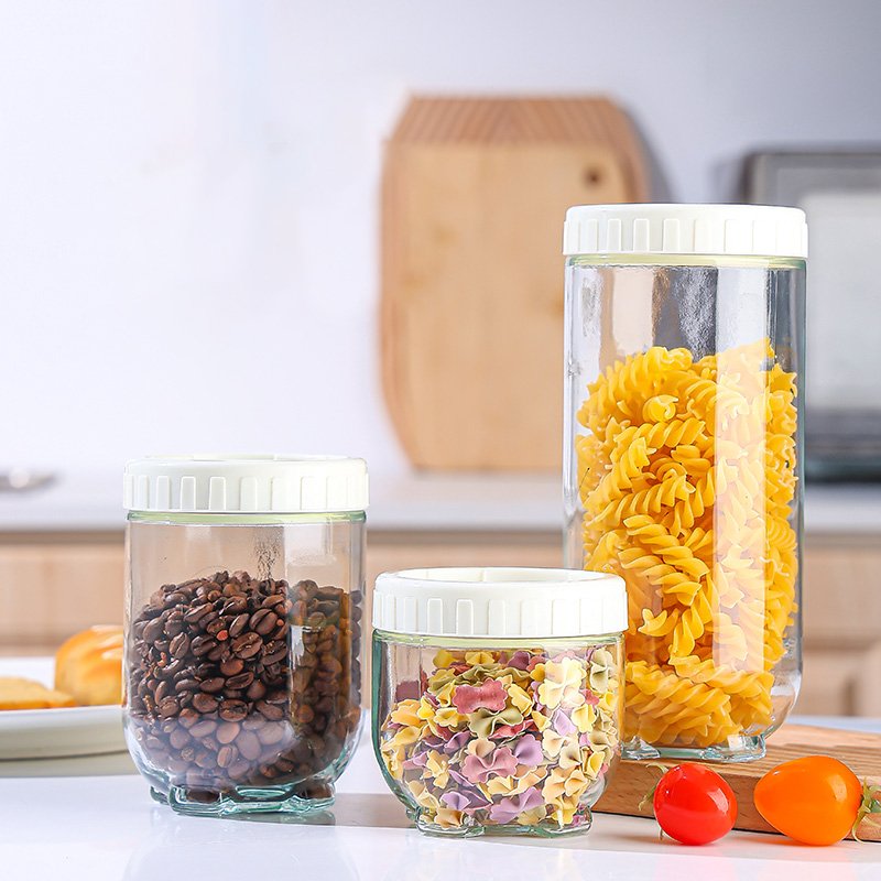 Customized Hot Selling Kitchen Storage Jars Set Stackable Transparent Airtight Food Storage Glass Jar