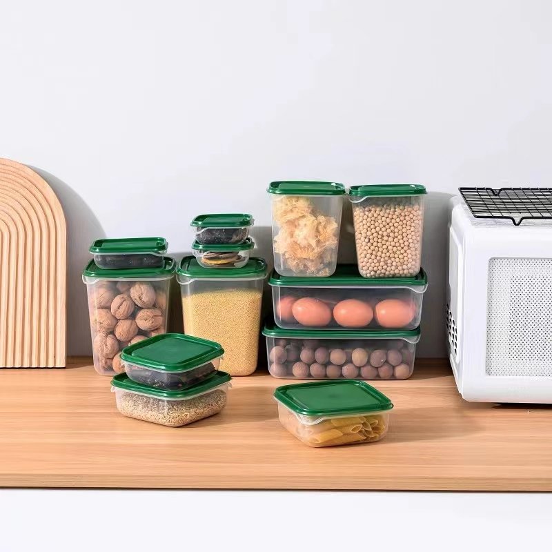 17-piece set plastic crisper transparent fruit storage box with lid sealed refrigerator can be microwave heated.