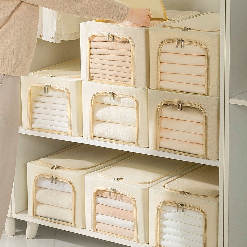 New zipper cloth storage box with steel frame foldable wardrobe moisture-proof and anti-sinking clothing storage box