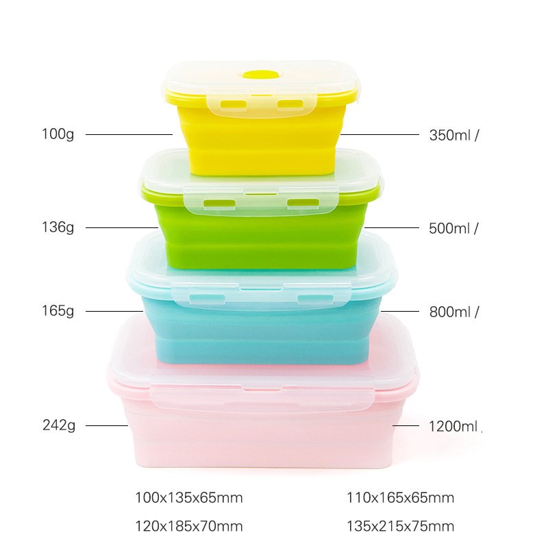 Collapsible Silicone Food Storage Container, Leftover Meal box For Kitchen, Bento Lunch Boxes