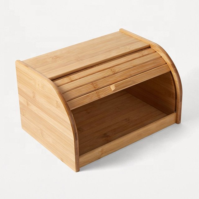 Bamboo Roll Top wooden Bread Box for Kitchen Counter Large Capacity Bread Storage Box