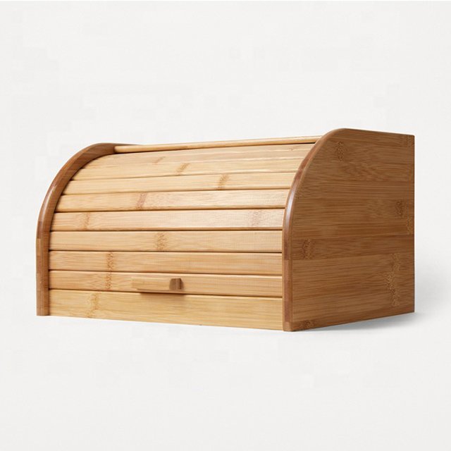 Bamboo Roll Top wooden Bread Box for Kitchen Counter Large Capacity Bread Storage Box