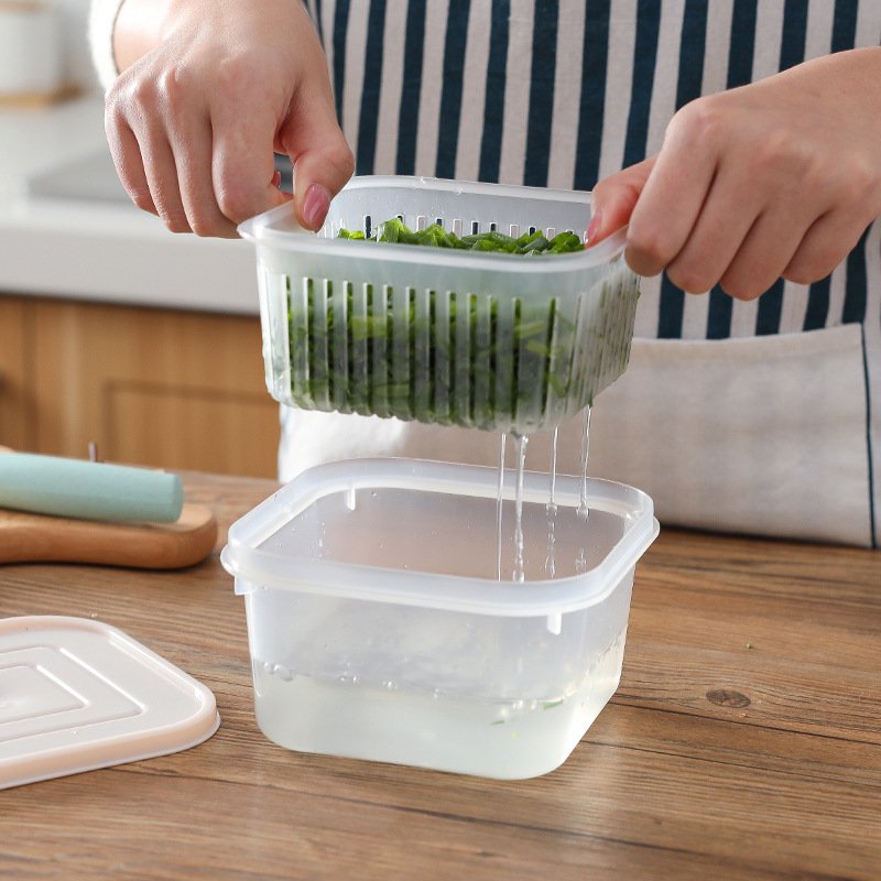 2024 Hot Selling Food Storage Box Refrigerator Kitchen Plastic Drain Storage Transparent Food Container