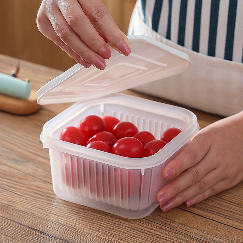 2024 Hot Selling Food Storage Box Refrigerator Kitchen Plastic Drain Storage Transparent Food Container
