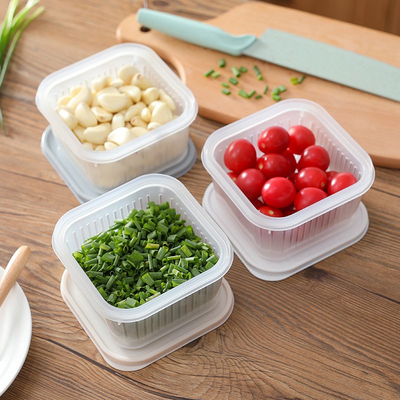 2024 Hot Selling Food Storage Box Refrigerator Kitchen Plastic Drain Storage Transparent Food Container