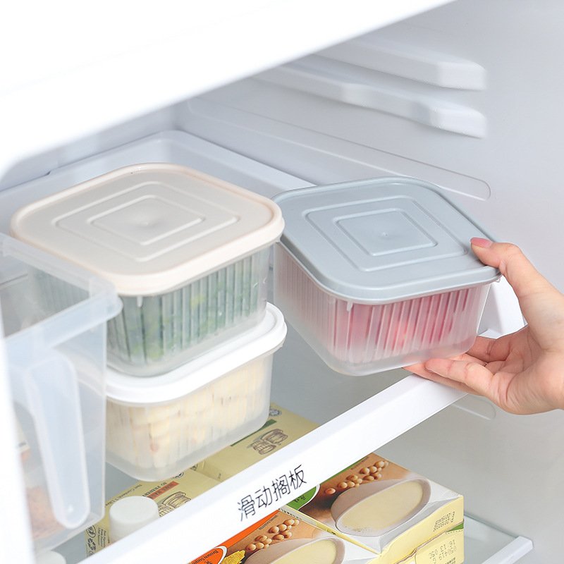 2024 Hot Selling Food Storage Box Refrigerator Kitchen Plastic Drain Storage Transparent Food Container