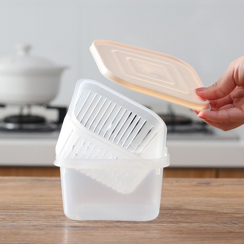 2024 Hot Selling Food Storage Box Refrigerator Kitchen Plastic Drain Storage Transparent Food Container